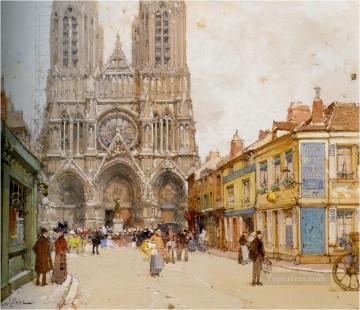 街並み Painting - ランス大聖堂 ウジェーヌ ガリアン パリジャン